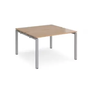 Bench Desk 2 Person Rectangular Desks 1200mm Beech Tops With Silver Frames 1200mm Depth Adapt