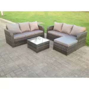 Fimous 6 Seater Outdoor Dark Grey Mixed PE Wicker Rattan Lounge Sofa Set with Big Footstool