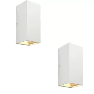 2 PACK Twin Outdoor Rectangular Wall Light - 2 x 5.5W CCT LED - Matt White