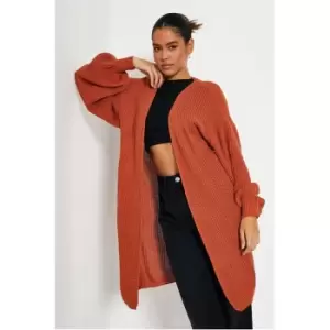 I Saw It First Balloon Sleeve Longline Knitted Cardigan - Orange