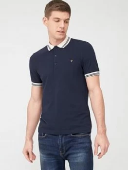 Farah Stanton Contrast Collar Polo Shirt - Navy, Size L, Men