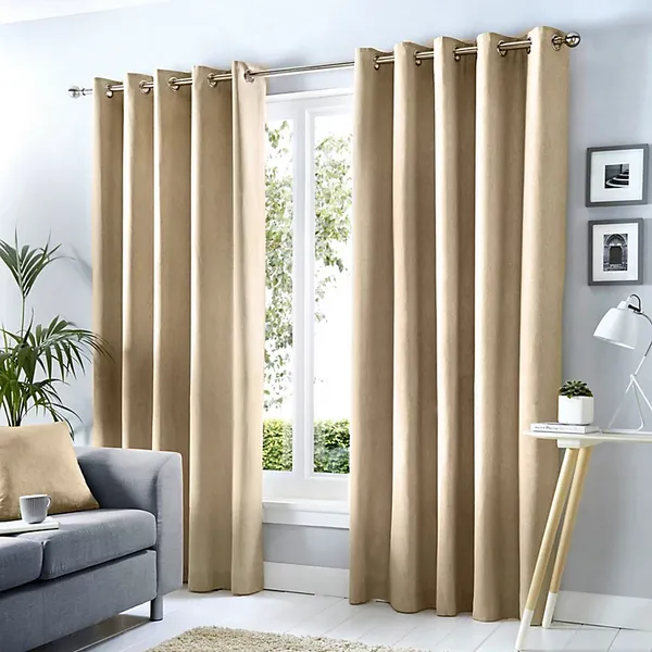 Fusion Sorbonne 100% Cotton Eyelet Lined Curtains, Natural, 46 x 72" - Fusion SNENL46726LUU