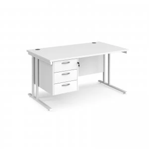 Maestro 25 WL Straight Desk With 3 Drawer Pedestal 1400mm - White cant