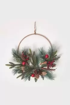 Round Metal Hoop Traditional Christmas Wreath