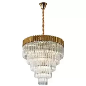 Luminosa Pendant Round 5 Tier 18 Light E14, Brass, Clear Glass, Item Weight: 30.2kg