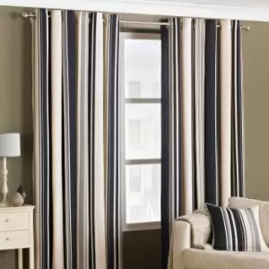 Riva Home Broadway Modern Stripe Ringtop Eyelet Curtains (Pair) Polycotton Black (117X137Cm)