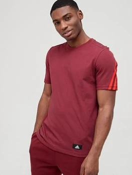 adidas Future Icons 3 Stripe T-Shirt - Burgundy, Size S, Men