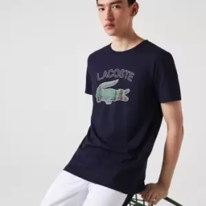 Mens Lacoste SPORT Crocodile Print Jersey T-Shirt Size 6 - XL Navy Blue