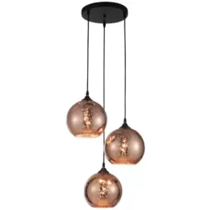 Merano - Gresham 3 Light Cluster Pendant Ceiling Light Copper Glass, Black Metal LED E27