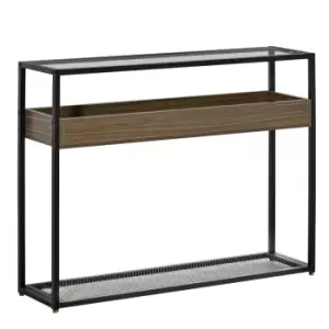 Homcom Industrial Style Console Table With Grey Tempered Glass Top Black Frame Wooden Finish