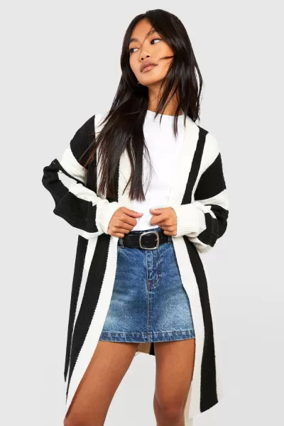 Wide Stripe Belted Cardigan