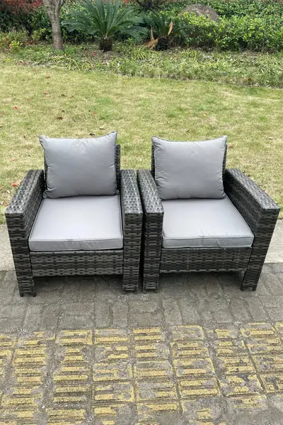 Fimous 2 Seater Outdoor Dark Grey Rattan Lounge Complete Sofa Set with Seats Cushions