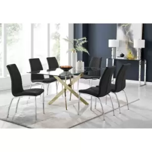 Furniture Box Leonardo 6 Gold Dining Table and 6 Black Isco Chairs