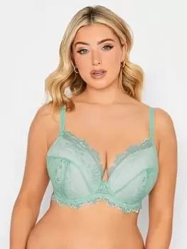 Yours Pretty Lace Padded Bra - Green, Size 40D, Women