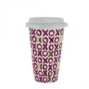 Hugs & Kisses Travel Mug Pink and Gold 15cm