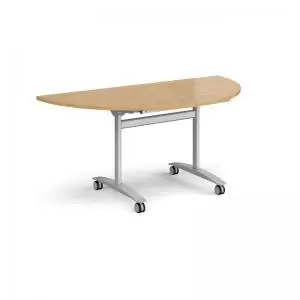 Semi circular deluxe fliptop meeting table with silver frame 1600mm x