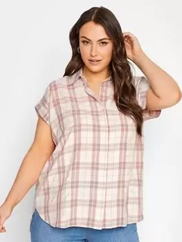 Yours Collared Check S/s Shirt - Pink, Size 26-28, Women