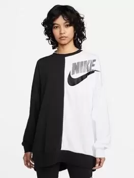 Nike NSW Oversized Dance Fleece Crew Sweat Top - Black/White, Size L, Women