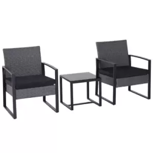 Outsunny 3 Pieces Rattan Patio Bistro Set 2 Chairs Coffee Side Table Set