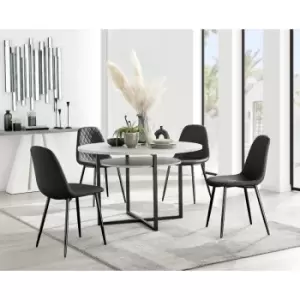 Furniturebox UK - Furniturebox Adley Grey Concrete Effect 120cm Storage Dining Table & 4 Black Corona Faux Leather Dining Chairs with Black Legs