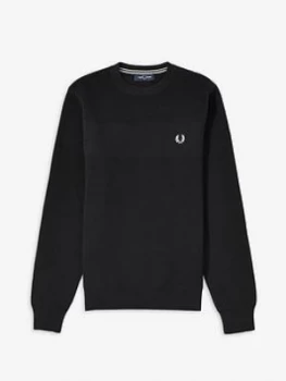 Fred Perry Textured Stripe Jumper, Black, Size L, Men