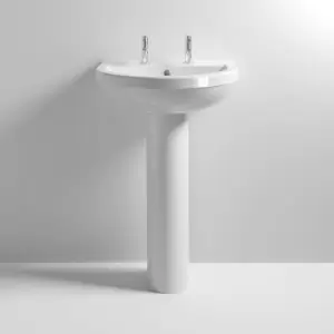 Nuie - Ivo Basin and Full Pedestal 555mm Wide - 2 Tap Hole