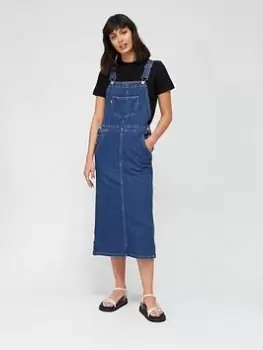 Levis Hemp Mix Denim Pinafore Midi Dress - Blue Size XS, Women