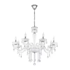 Chandelier Pendant Light Colour Chrome Shade White Glass Droplets Bulb E14 8x40W