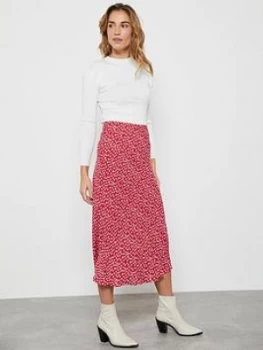 Mint Velvet Poppy Lips Midi Slip Skirt - Red, Size 14, Women