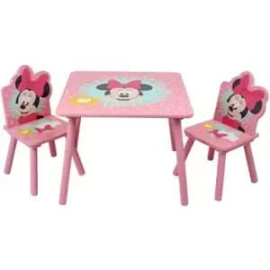 Minnie Mouse Table and Chairs Set, 15mm mdf, pine wood, Light Pink, Table: W60 x D60 x H48cm, Chair: W28 x D29 x H58cm - Light pink - Disney