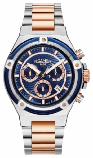 Roamer Tempo Master Blue Dial Rose Gold Bi Colour Bracelet Watch