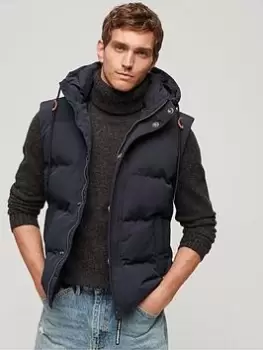 Superdry Everest Hooded Padded Gilet - Navy, Size S, Men