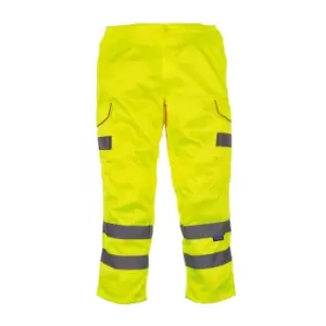 Yoko Mens Hi Vis Polycotton Cargo Trousers With Knee Pad Pockets (28R) (Yellow)