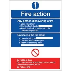 The House Nameplate Company Fire Action Fire Information Sign, (H)200mm (W)150mm