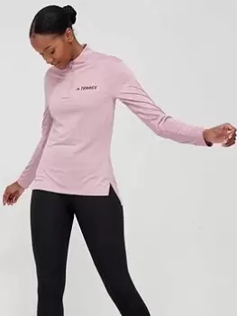 adidas Terrex Half Zip Long Sleeve Top - Mauve Size S, Women