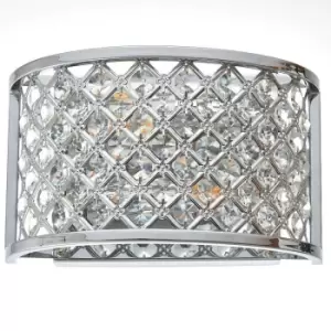 Crystal Cage Wall Light Chrome Glass Shade Modern Twin Bulb Lounge Lamp Fitting