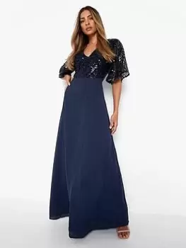 Boohoo Sequin Bodice Occasion Maxi Dress - Navy, Blue, Size 12, Women