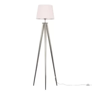 Nero Brushed Chrome Tripod Floor Lamp with Dusty Pink Aspen Shade