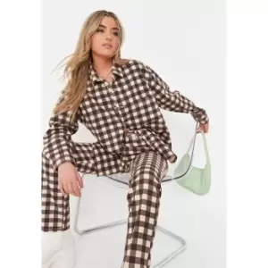 Missguided Coord Oversized Shirt Check - Brown