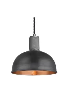 Knurled Dome Pendant Light, 8 Inch, Pewter & Copper, Pewter Holder