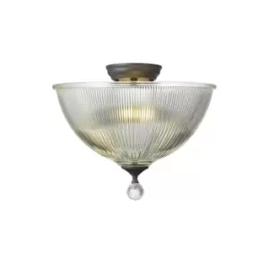 Dresden 2 Light Semi Flush Ceiling Lamp E27 With Dome 38cm Glass Shade Graphite, Clear