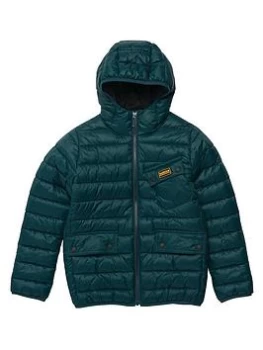 Barbour International Boys Ouston Hooded Quilt Jacket - Benzine Green, Benzine Green, Size Age: 12-13 Years