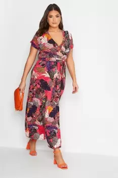 Leaf Print Wrap Maxi Dress