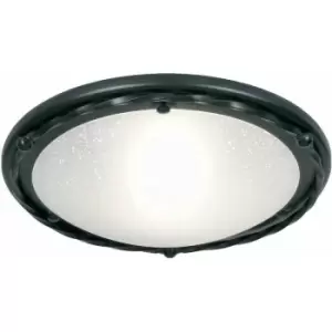 Loops - Flush Light Twisted Iron Pattern Surround Opaque Glass Shade Black LED E27 60W