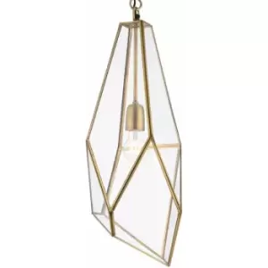 Hanging Ceiling Pendant Light Brass & Glass Shade Modern Lamp Bulb Feature Rose