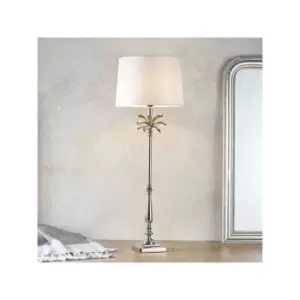 Lighting Leaf & Mia - Table Lamp Polished Nickel Plate & Vintage White Linen 1 Light IP20 - E27 - Endon