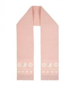 Monsoon Girls Pink Charlotte Unicorn Fairisle Scarf - Pale Pink