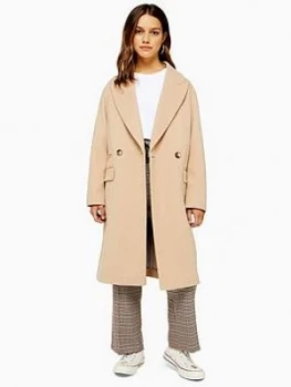 Topshop Petite Cissie Double Breasted Coat - Camel, Camel, Size 14, Women