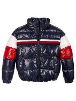 Tommy Hilfiger Girls Shiny Colourblock Padded Jacket, Navy, Size 16 Years, Women