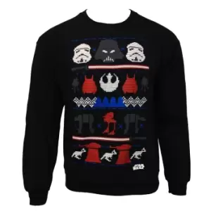 Star Wars Mens Dark Side Fair Isle Christmas Sweater (L) (Blue)